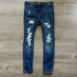 Hollister Men's Dark Blue Distressed Skinny Jeans
